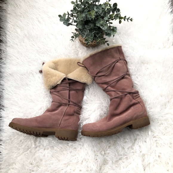 timberland pink shearling boots